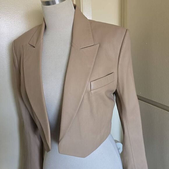 THE SEI Cropped Beige Leather Dinner Jacket, NWOT, Sz.2 - Picture 4 of 9